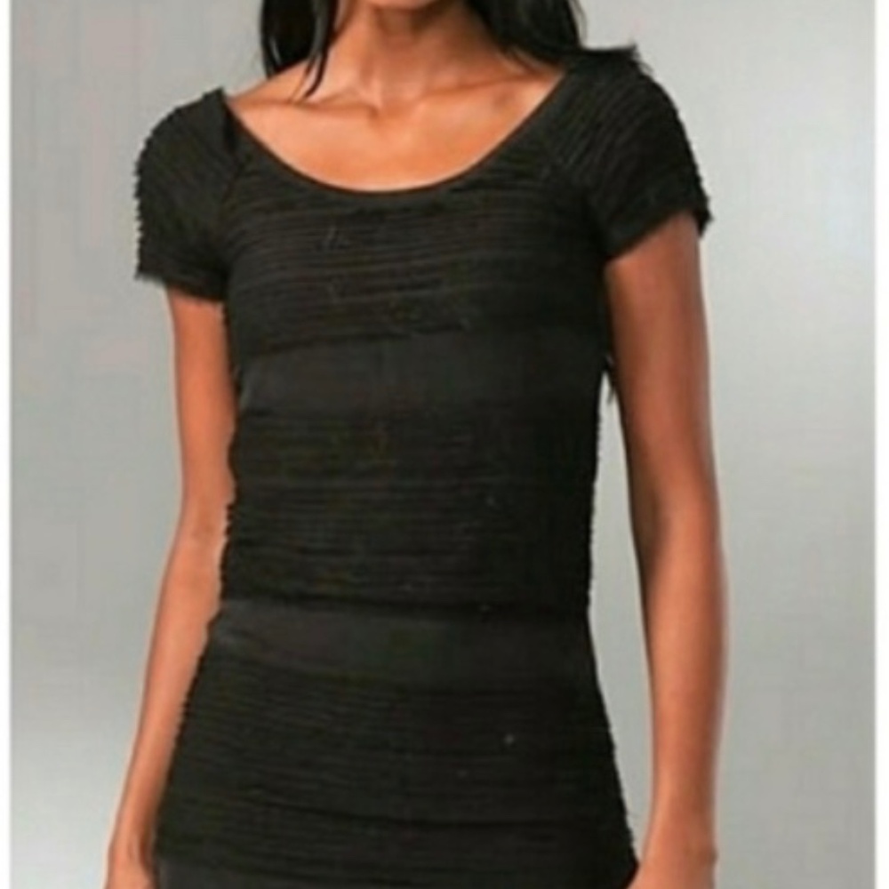 Rag & Bone | Silk | Black tiered mini dress |Raw edge trim | Size Small
